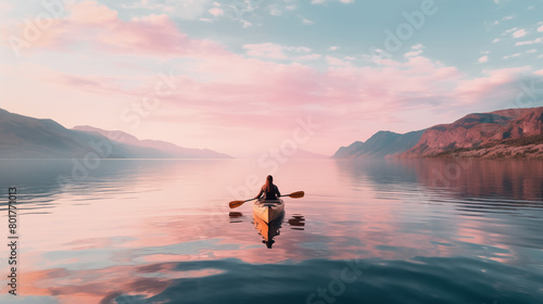 A long shot of Kayaking on a clean pastel light