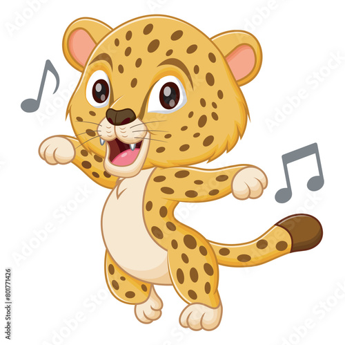 Cute Cheetah Dancing Cartoon Vector Illustration. Animal Nature Icon Concept Isolated Premium Vector	