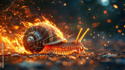 The energized snail raced against the odds, leaving a blazing trail behind.