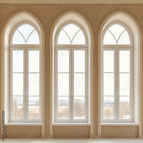 windows white arches beige color