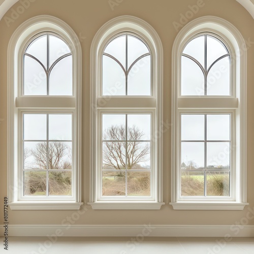 windows white arches beige color