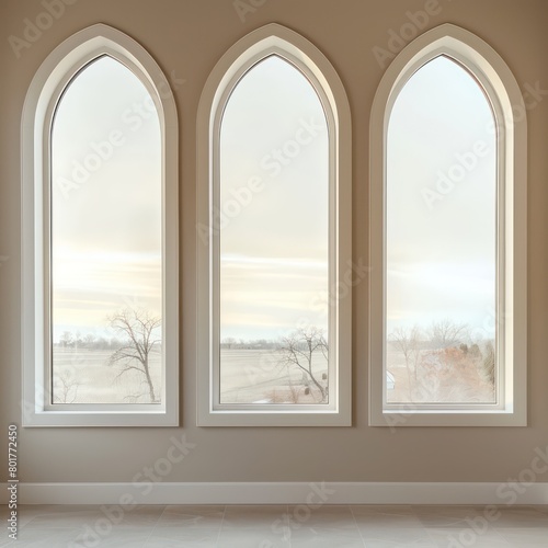 windows white arches beige color