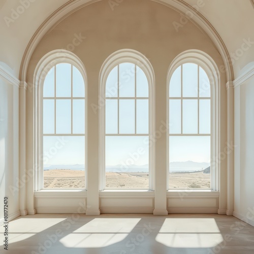 windows white arches beige color