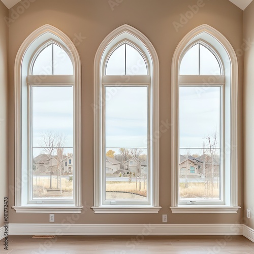 windows white arches beige color