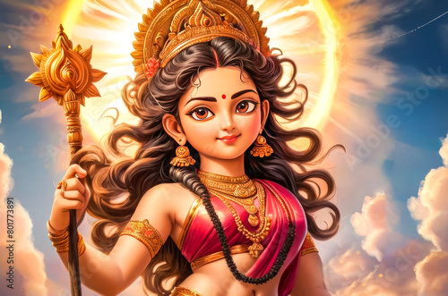 Cute Durga goddess in the sky with pretty smile