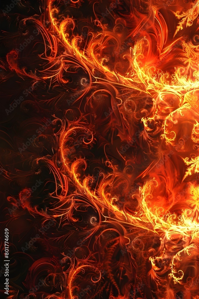 Fototapeta premium Fiery Fractal Ablaze with Swirling Embers and Flames Ideal for Dynamic Website Backgrounds or Social Media Visuals
