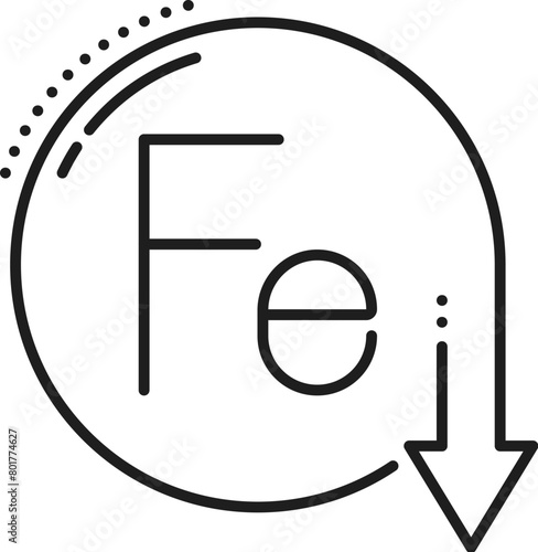 Iron deficiency line icon of anemia symptom or physical disease, vector hematology medicine science. Lack of hemoglobin, oxygen transportation and circulatory system disorders, cause of anemia disease