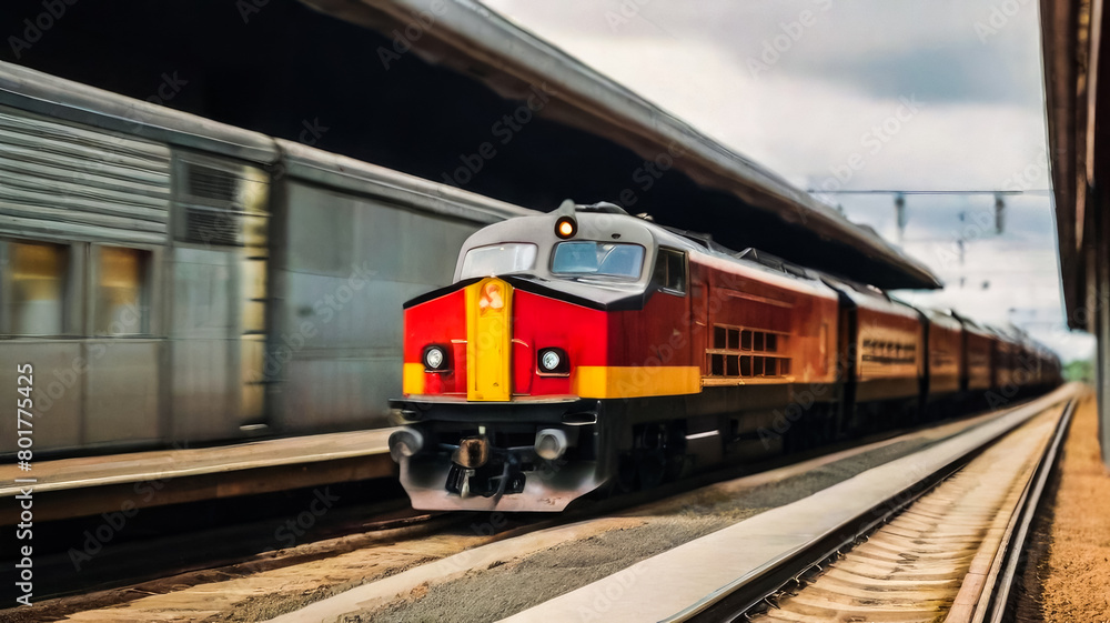 Speeding train on track Image
