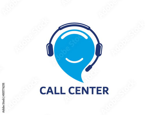 Call center icon, customer support service symbol, featuring blue smiling speech bubble in headset symbolizing effective hotline communication, professional assistant help and interaction with clients