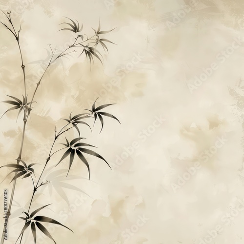 bamboo leafs and sticks pastel background