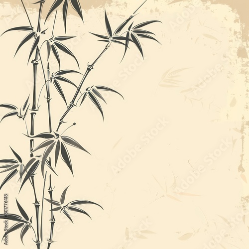 bamboo leafs and sticks pastel background