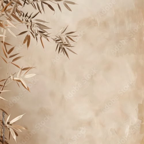 bamboo leafs and sticks pastel background