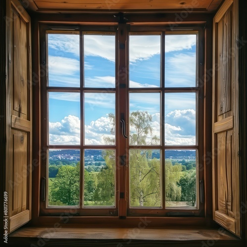square window with a beautiful view outside