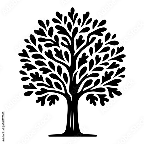 "Simplified Oak Tree Outline in Monochrome Vector Format"