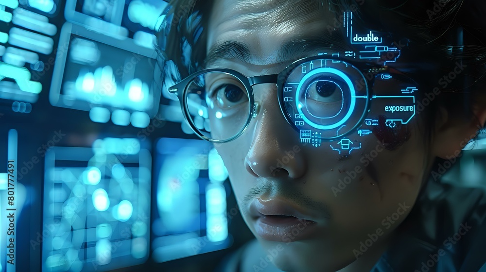 Engaged Professional Navigating Futuristic Technology Engaged Professional Navigating Futuristic Technology