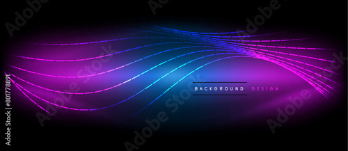 An art installation featuring a glowing purple and electric blue wave on a dark background, created using visual effect lighting and neon gas, with a hint of magenta and violet