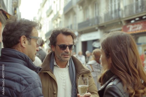 Handsome middle-aged man with glasses of champagne in Paris, France