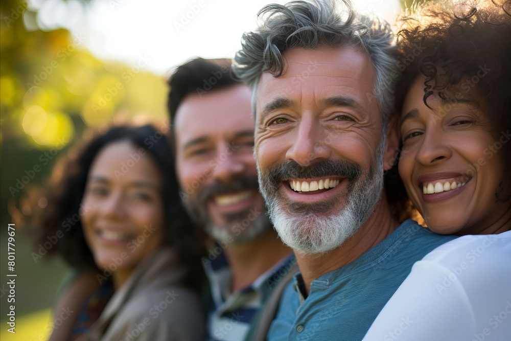 Portrait of happy multiethnic group of friends looking at camera outdoors