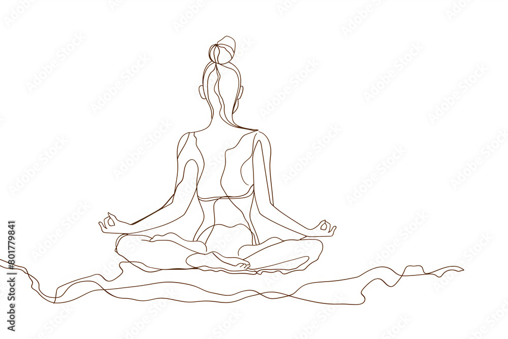 A sleek and elegant illustration of a woman practicing yoga, depicted in a continuous line style on a white background. This minimalist artwork captures the fluidity and grace of yoga poses A sleek and elegant illustration of a woman practicing yoga, depicted in a continuous line style on a white background. This minimalist artwork captures the fluidity and grace of yoga poses