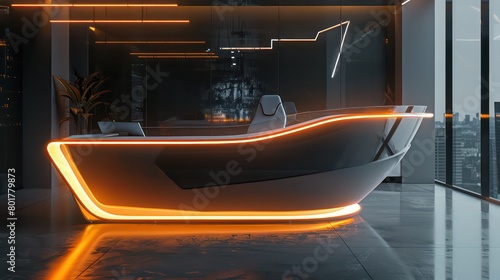 Office front desk  luxurious futuristic  led lights