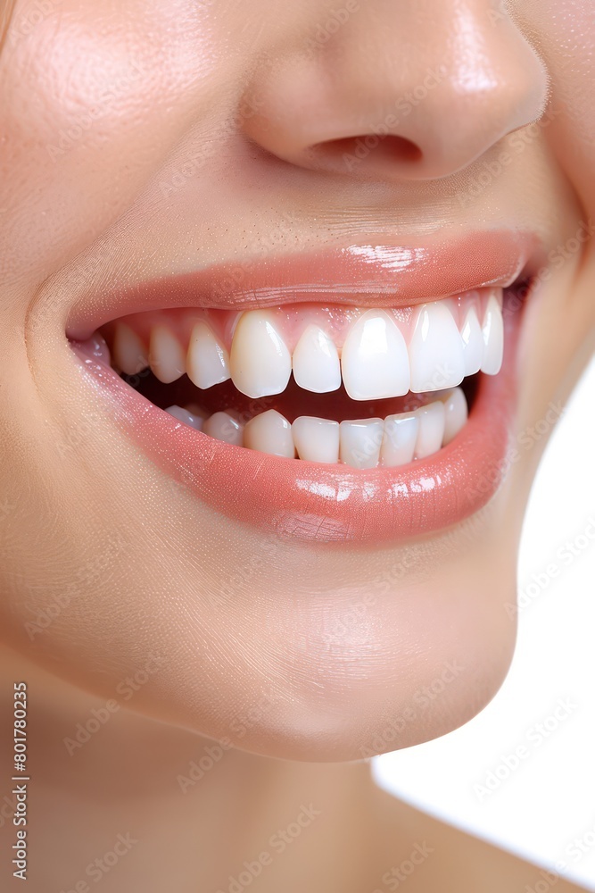 Fototapeta premium woman mouth with healthy teeth isolated on a white background
