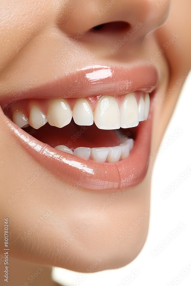 Fototapeta premium woman mouth with healthy teeth isolated on a white background