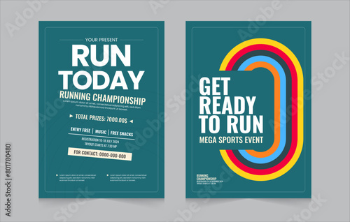 Running event double poster template. Poster design with abstract running track on stadium with lane. Running event social media post. Eps vector illustration.
