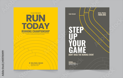 Running event double poster layout. Modern elegant running event editable poster. Sport running event template design. Eps vector illustration. 