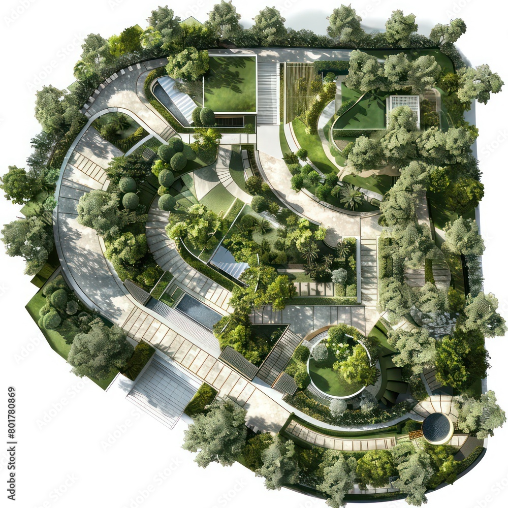 architecture landscape design big scale realistic, top view site plan 
