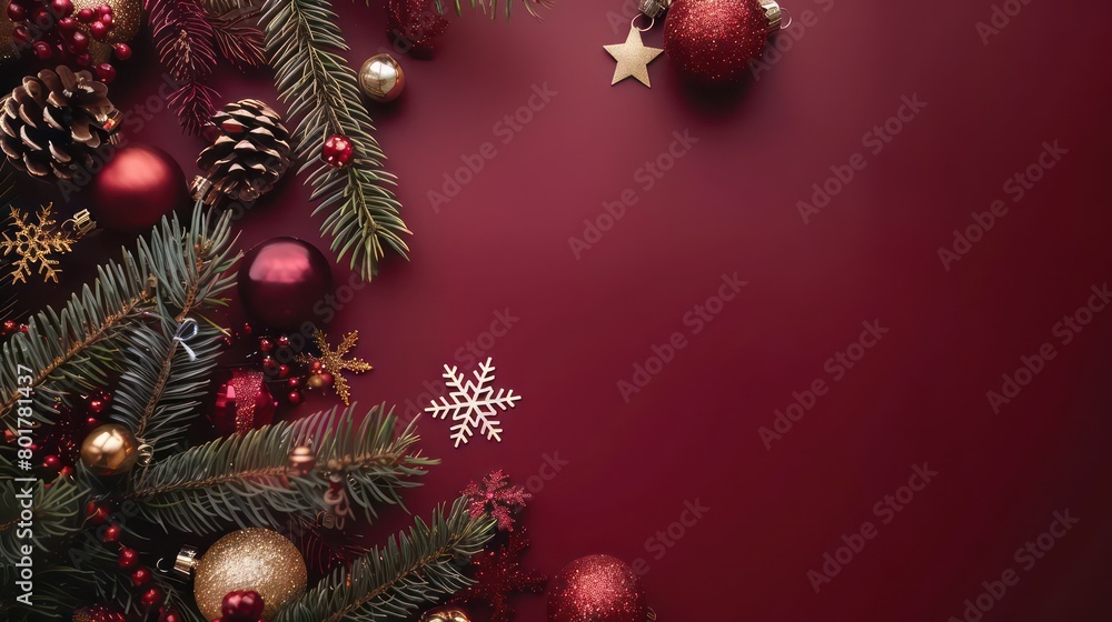 christmas decorations on a red background christmas decorations on a red background