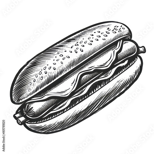 hotdog hand-drawn icon at black and white photo