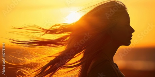 Wallpaper Mural Golden Sunset Silhouette of a Woman with Flowing Hair Torontodigital.ca