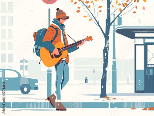 Electro-acoustic Symphony: A Busker's Song Amidst the Urban Tapestry