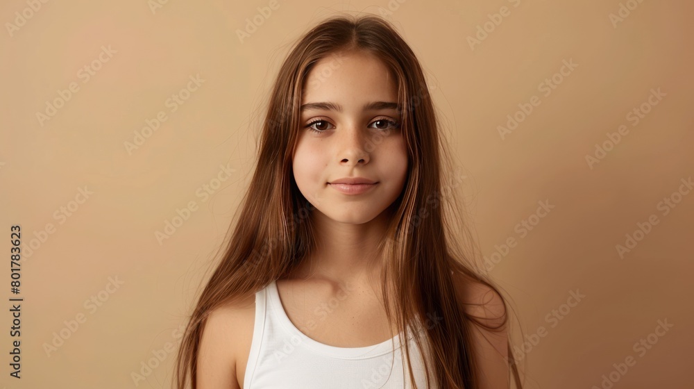 Portrait of a beautiful smiling teenager with long brown hair Portrait of a beautiful smiling teenager with long brown hair
