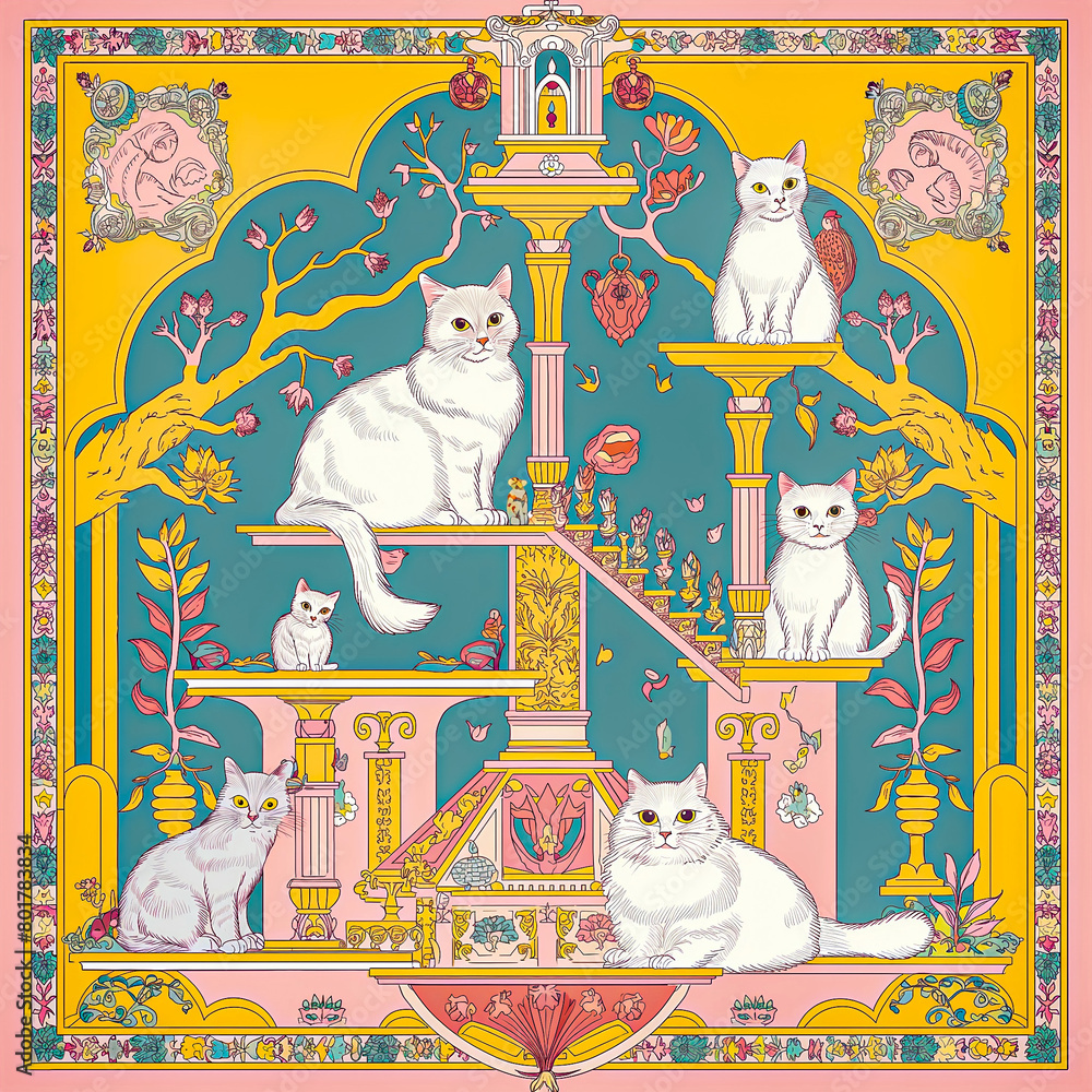 Fototapeta premium vector graphic Persian A cat tree with platforms, hideaways, and scratching posts can provide exercise and entertainment