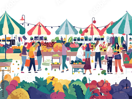 Vibrant Tapestry of Local Agriculture: A Farmers Market's Bounty in Animated Hues