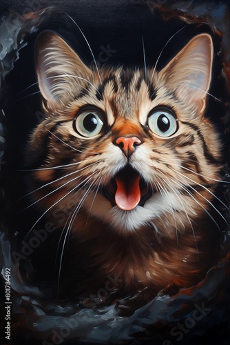 emotion fear, portrait of a cat with big eyes, emotional look of an animal, black background © WonderLIfe