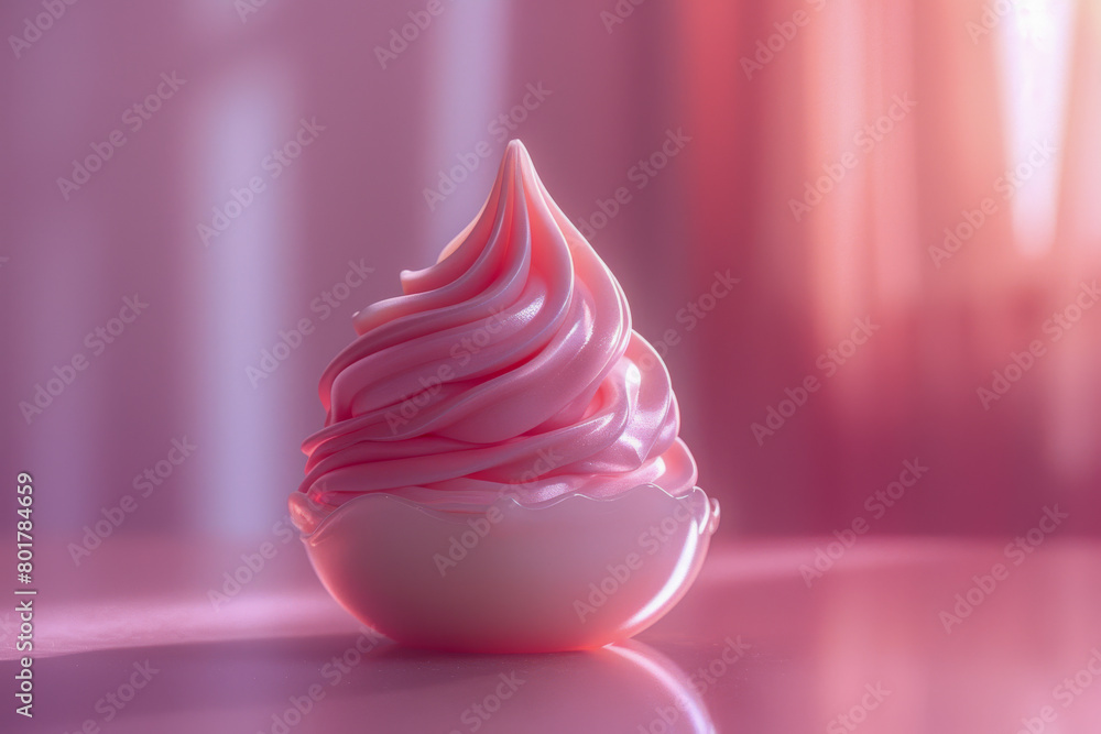 A pink frosted cupcake with a pink swirl on top A pink frosted cupcake with a pink swirl on top