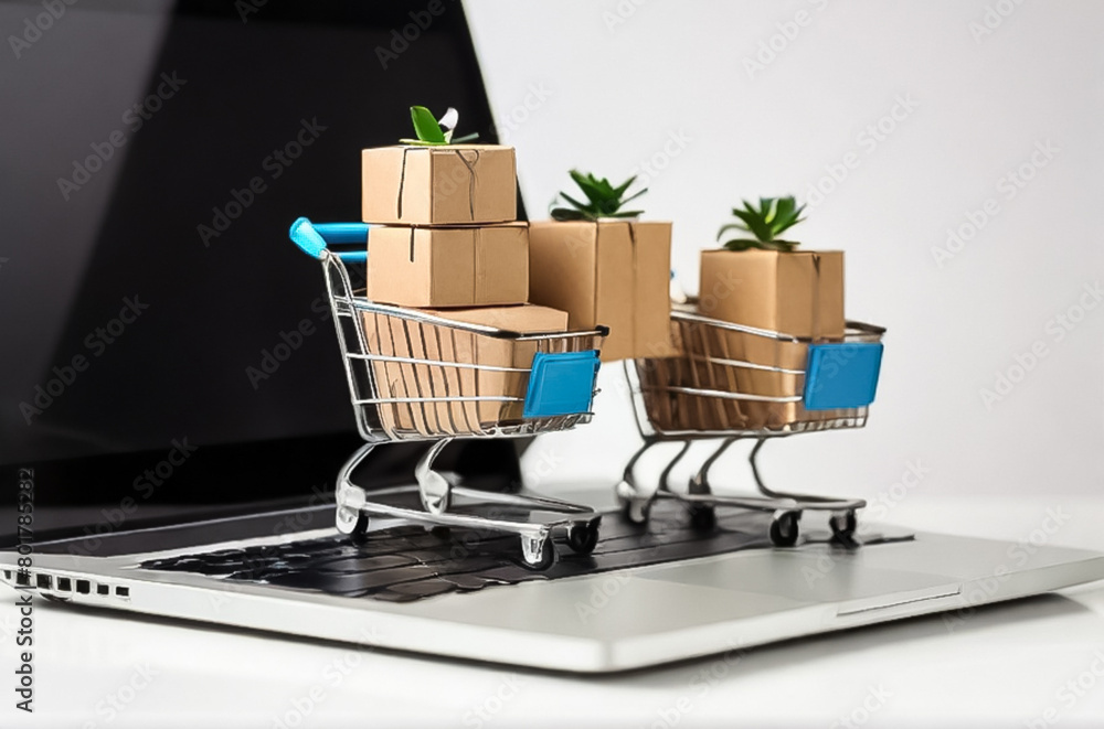 shopping cart with boxes. green investment