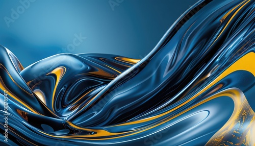 Fototapeta Naklejka Na Ścianę i Meble -  dark blue curve effect, in the style of light blue and light yellow, mars ravelo, sky-blue and black, ultrafine detail, smooth lines, circular abstraction, light yellow and blue 