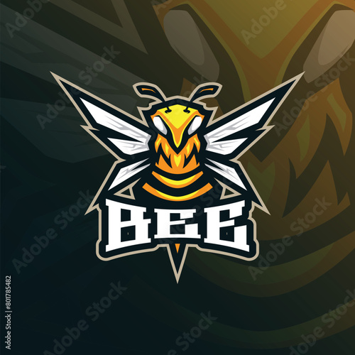 Bee mascot logo design vector with modern illustration concept style for badge, emblem and t shirt printing. Angry bee illustration for sport team.