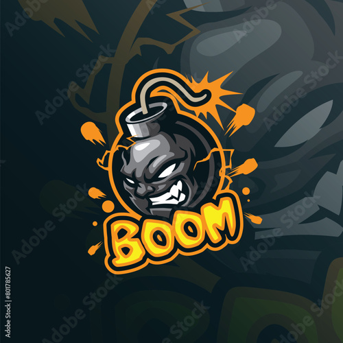 Boom mascot logo design vector with modern illustration concept style for badge, emblem and t shirt printing. Angry bomb illustration.