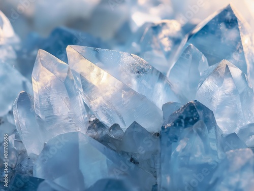 Close-up of sparkling crystal formations bathed in soft light.