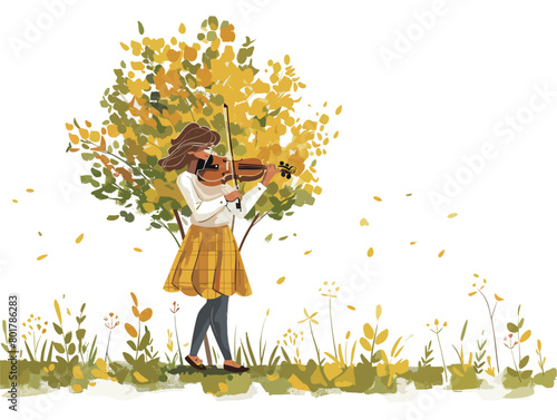 Symphonic Solitude in Verdant Haven: A Lone Violinist's Tranquil Melody Resonates Through the Serene Ambiance of a Park