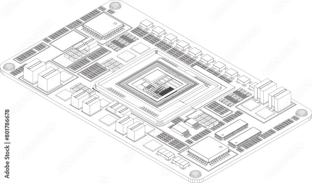 Fototapeta premium An illustration of the components of a basic computer.computer technology in the workplace, isometric