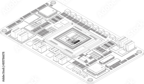 An illustration of the components of a basic computer.computer technology in the workplace, isometric