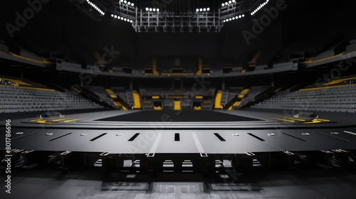hockey stadium sits in a dark studio with a dark black background photo
