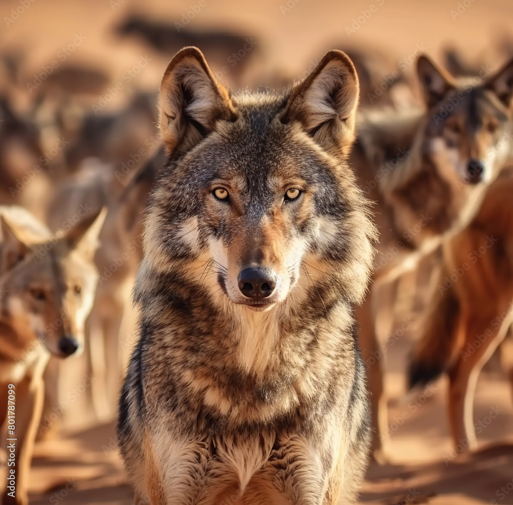 Arabian Wolf Canis Lupus Arabs Staring on the Camera Arabian Wolf Canis Lupus Arabs Staring on the Camera