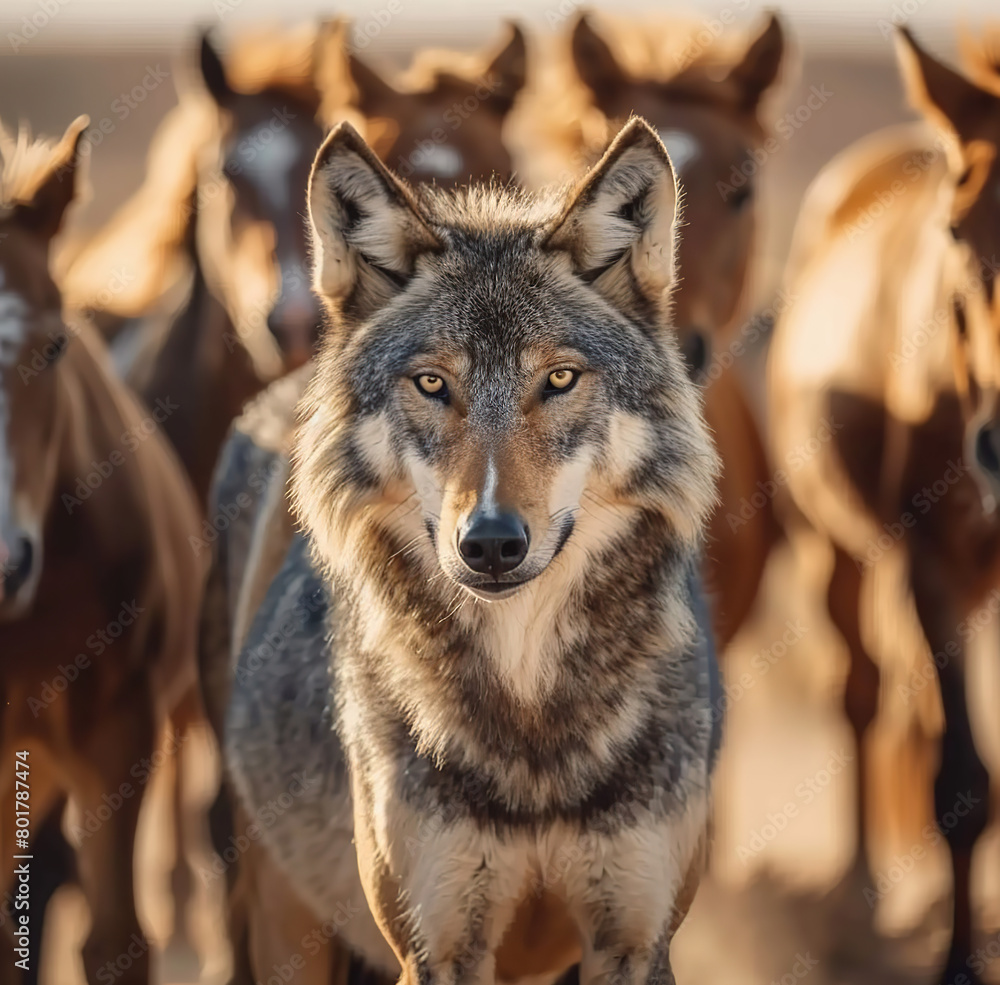 Fototapeta premium Arabian Wolf Canis Lupus Arabs Staring on the Camera