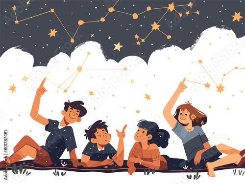 Starry Night Bonding: Animated Friends Stargazing Under a Clear Sky